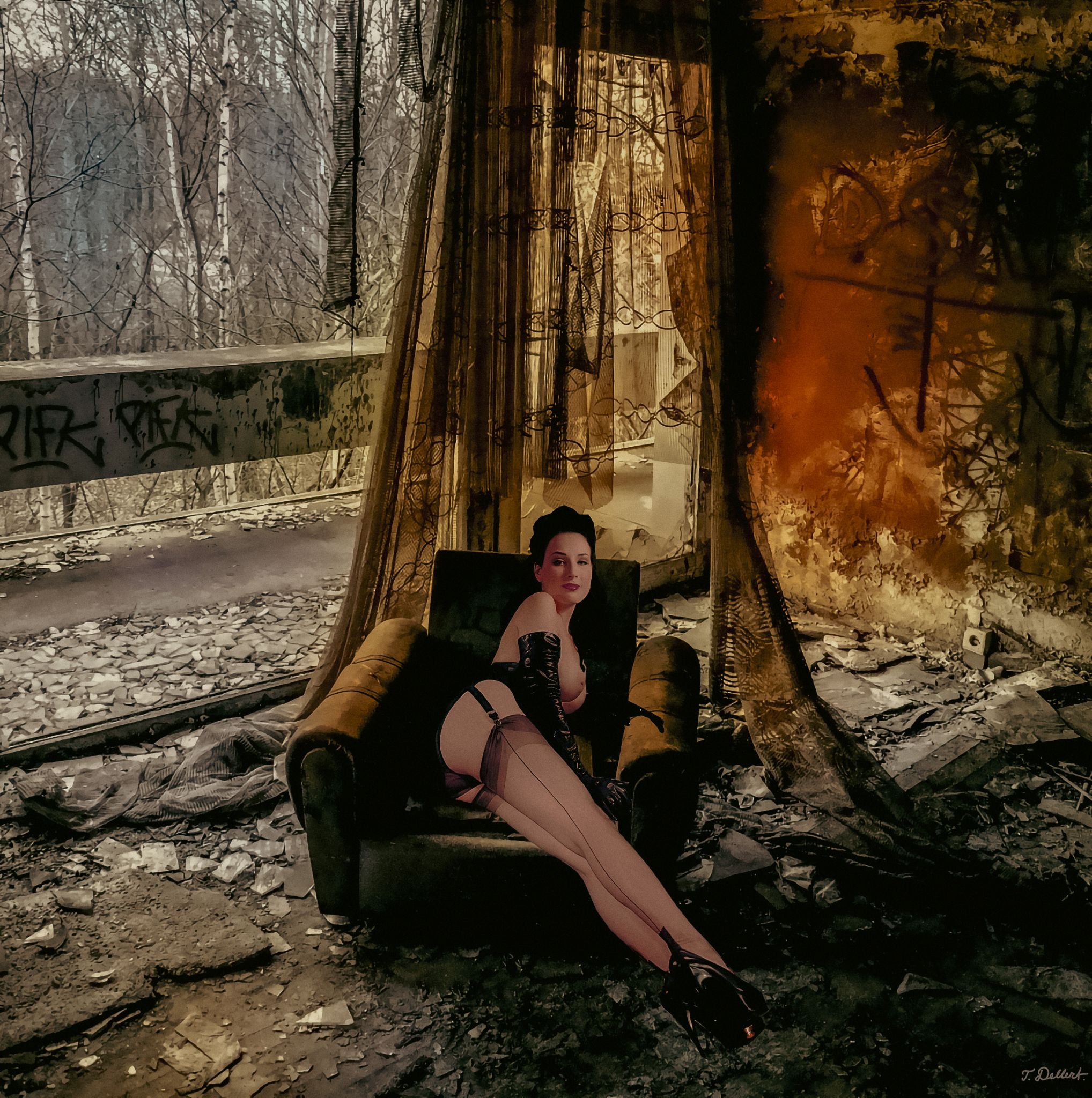 Dita in abandoned house 